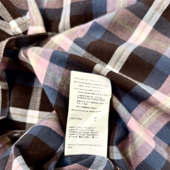 🧡 HUGO BOSS 🧡 BOSS ORANGE women’s EDORINA button down shirt plaid size 6 pink - Picture 8 of 11